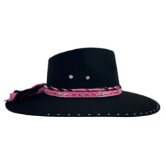 Chapéu Country De Feltro Marcatto Preto Com Pink Bandinha Pink Em Couro Com Strass Carneira Em Tecido Ref: 14714