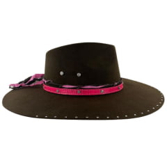 Chapéu Country De Feltro Marcatto Tabaco Com Pink Bandinha Rosa Em Couro Com Strass Carneira Em Tecido Ref: 14714