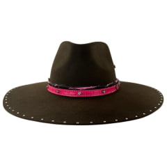 Chapéu Country De Feltro Marcatto Tabaco Com Pink Bandinha Rosa Em Couro Com Strass Carneira Em Tecido Ref: 14714