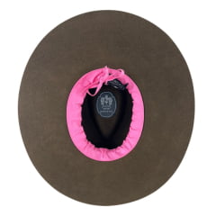 Chapéu Country De Feltro Marcatto Tabaco Com Pink Bandinha Rosa Em Couro Com Strass Carneira Em Tecido Ref: 14714