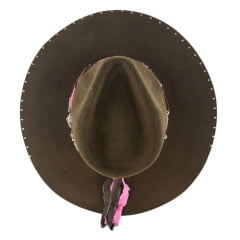 Chapéu Country De Feltro Marcatto Tabaco Com Pink Bandinha Rosa Em Couro Com Strass Carneira Em Tecido Ref: 14714