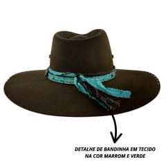 Chapéu Country De Feltro Marcatto Tabaco Com Verde Bandinha Verde Em Couro Com Strass Carneira Em Tecido Ref: 14714