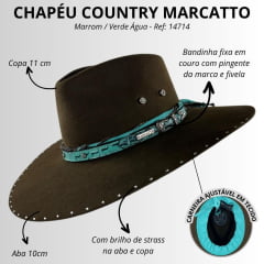 Chapéu Country De Feltro Marcatto Tabaco Com Verde Bandinha Verde Em Couro Com Strass Carneira Em Tecido Ref: 14714