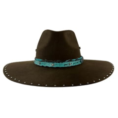 Chapéu Country De Feltro Marcatto Tabaco Com Verde Bandinha Verde Em Couro Com Strass Carneira Em Tecido Ref: 14714