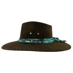 Chapéu Country De Feltro Marcatto Tabaco Com Verde Bandinha Verde Em Couro Com Strass Carneira Em Tecido Ref: 14714