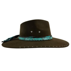 Chapéu Country De Feltro Marcatto Tabaco Com Verde Bandinha Verde Em Couro Com Strass Carneira Em Tecido Ref: 14714
