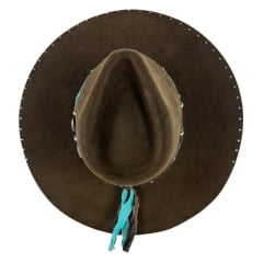 Chapéu Country De Feltro Marcatto Tabaco Com Verde Bandinha Verde Em Couro Com Strass Carneira Em Tecido Ref: 14714