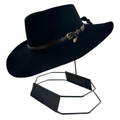 Chapéu Country Stetson Feltro Preto Bandinha De Couro Com Pingente Pena Carneira Em Tecido Ref: 64457