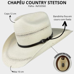Chapéu Country Stetson Palha Bandinha Fixa Carneira Em Couro Ref: 65560