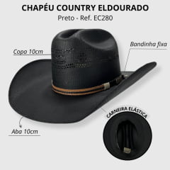 Chapéu Country Eldorado Bangora American Preto - Ref EC280