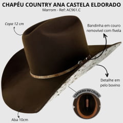 Chapéu Country Eldorado Edição Limitada Ana Castela Feltro Importado Marrom Com Pelo Aba 10 Carneira Em Couro AC961.C
