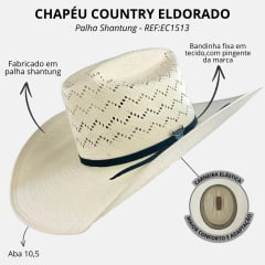 Chapéu Country Eldorado Palha 15X C. Ropers Aba 10.5 Denver Carneira Em Tecido REF:EC1513