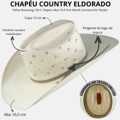 Chapéu Country Eldorado Palha 15X Shantung C. Ropers Aba 10.5 Bristol