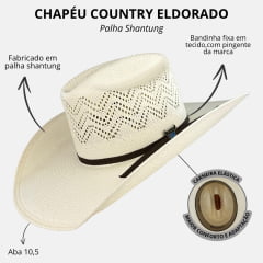 Chapéu Country Eldorado Palha Shantung 15X C. Ropers Aba 10.5 Fort Worth Carneira Em Tecido REF:EC1510
