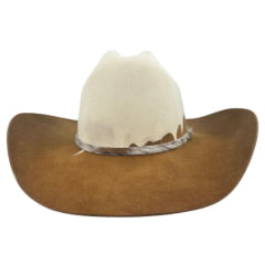 Chapéu Country Stetson Feltro Bicolor Marrom e Branco Bandinha Em Pelo Carneira Em Couro Ref: 64463