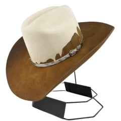 Chapéu Country Stetson Feltro Bicolor Marrom e Branco Bandinha Em Pelo Carneira Em Couro Ref: 64463 Chapéu Country Stetson Feltro Bicolor Marrom e Branco Bandinha Em Pelo Carneira Em Couro Ref: 64463
