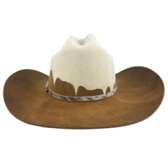 Chapéu Country Stetson Feltro Bicolor Marrom e Branco Bandinha Em Pelo Carneira Em Couro Ref: 64463