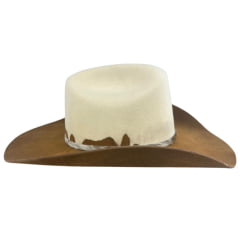 Chapéu Country Stetson Feltro Bicolor Marrom e Branco Bandinha Em Pelo Carneira Em Couro Ref: 64463