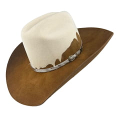 Chapéu Country Stetson Feltro Bicolor Marrom e Branco Bandinha Em Pelo Carneira Em Couro Ref: 64463