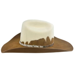 Chapéu Country Stetson Feltro Bicolor Marrom e Branco Bandinha Em Pelo Carneira Em Couro Ref: 64463