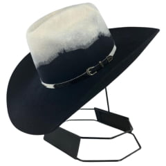 Chapéu Country Stetson Feltro Bicolor Preto E Branco Bandinha Em Pelo Carneira Em Couro Ref: 64463 Chapéu Country Stetson Feltro Bicolor Preto E Branco Bandinha Em Pelo Carneira Em Couro Ref: 64463