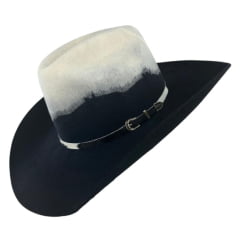 Chapéu Country Stetson Feltro Bicolor Preto E Branco Bandinha Em Pelo Carneira Em Couro Ref: 64463