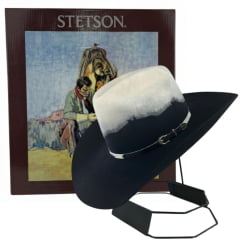 Chapéu Country Stetson Feltro Bicolor Preto E Branco Bandinha Em Pelo Carneira Em Couro Ref: 64463