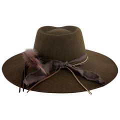 Chapéu Social Marcatto Feltro Tabaco Marrom Bandinha Strass Pena Carneira Em Tecido - Ref:14189