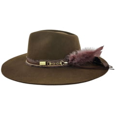Chapéu Social Marcatto Feltro Tabaco Marrom Bandinha Strass Pena Carneira Em Tecido - Ref:14189