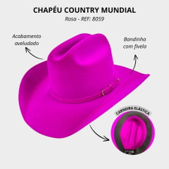 Chapéu Country Mundial Americano Rosa Aveludado Carneira Elastica REF: 8059