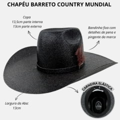 Chapéu Country Mundial Barreto Black Com Pena Aba 13 Ref.576