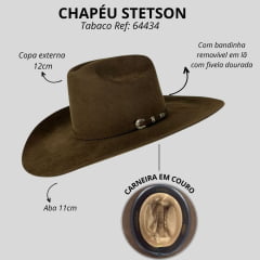 Chapéu Country Pelo De Lebre Stetson Tabaco Carneira Em Couro Ref:64434