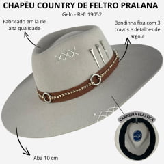 Chapéu Country Pralana 5X Campo 3 Cravos Argola Aba 10 Gelo Ref:19052