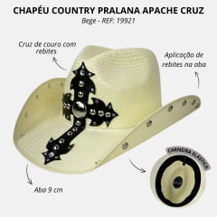 Chapéu Country Pralana Apache Cruz Aba/9.0 Natural - REF: 19921