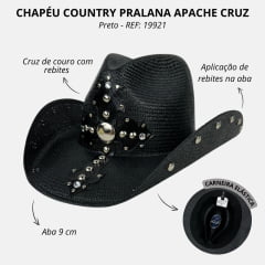 Chapéu Country Pralana Apache Cruz Aba/9.0 Preto - REF: 19921