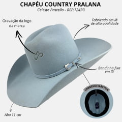 Chapéu Country Pralana Arena New Aba 11.0 Quadrada Celeste Pastello Carneira Elástica REF:12493