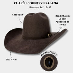 Chapéu Country Pralana Arena New Aba/11.0 Quadrada Marrom Carneira Elástica Ref: 12493