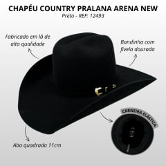 Chapéu Country Pralana Arena New Aba 11.0 Quadrada Preto REF: 12493