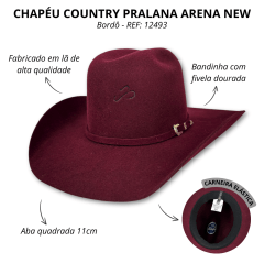 Chapéu Country Pralana Arena New Aba 11.0 Quadrada Vinho Carneira Elástica REF: 12493