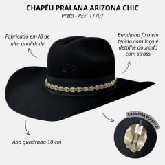 Chapéu Country Pralana Arizona Chic Aba/10.0 Preto Carneira Elástica REF: 14707