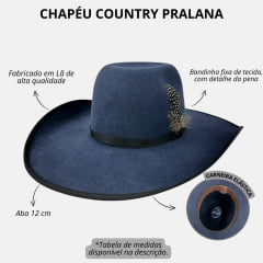 Chapéu Country Pralana Bull Rider Grafite Aba 12- Ref.12405 Carneira em Couro