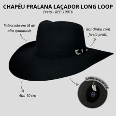 Chapéu Country Pralana Laçador Long Loop Preto Aba 10.0 - REF: 19016