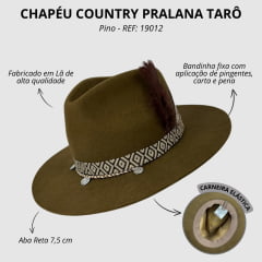 Chapéu Country Pralana Tarô Lauana Prado Aba Reta 7.5 Pino Carneira Elástica - REF: 19012