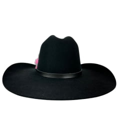 Chapéu Country Sibu Preto Ws De Lã Com Strass Rosa E Pena Rosa Aba 11CM