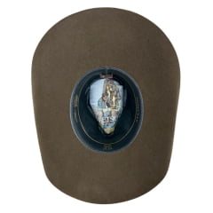 Chapéu Country Stetson Feltro Tabaco 50X Bandinha Fixa Duas Fivelas Carneira Couro Ref:64449
