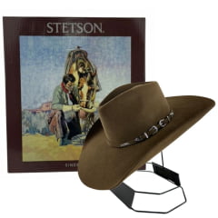 Chapéu Country Stetson Feltro Tabaco 50X Bandinha Fixa Duas Fivelas Carneira Couro Ref:64449