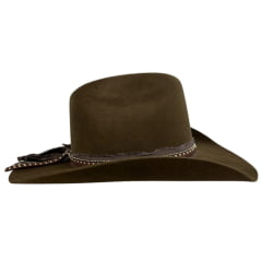 Chapéu Country Stetson Feltro Tabaco Bandinha Tripla Pingente Pena Carneira Tecido Ref:64463