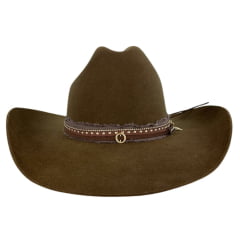 Chapéu Country Stetson Feltro Tabaco Bandinha Tripla Pingente Pena Carneira Tecido Ref:64463
