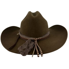 Chapéu Country Stetson Feltro Tabaco Bandinha Tripla Pingente Pena Carneira Tecido Ref:64463