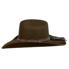 Chapéu Country Stetson Feltro Tabaco Bandinha Tripla Pingente Pena Carneira Tecido Ref:64463